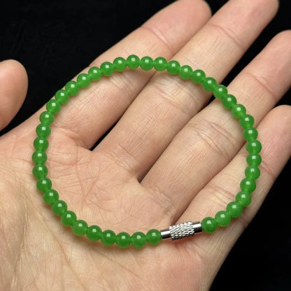 Pulseira de Jade Verde Natural e Esmeralda de 4mm com Calcedônia, Joia Requintada e Moderna para Jovens, Presente de Feriado Mais Vendido