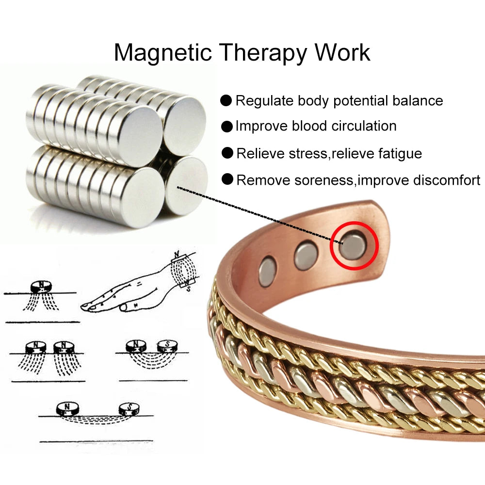 Vinterly pulseiras de cobre puro magnético ajustável trançado manguito 12mm pulseiras de metal macio redimensionável jóias de saúde das mulheres dos homens