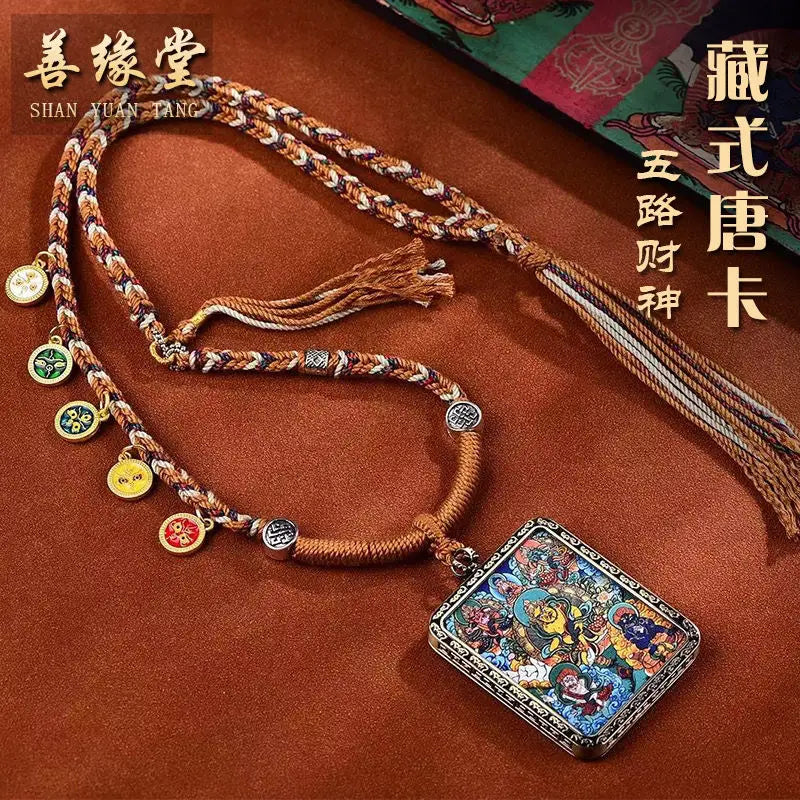 Thangka colar de corda suspensa 5 vias pingente de ouro Deus da riqueza fivela, cadeia de marca tailandesa Buda, corrente de pescoço livre