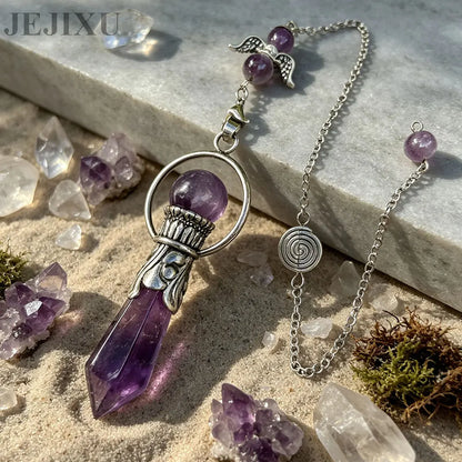 Pêndulo de Cristal Natural para Adivinhação, Radiestesia, Pingente de Pedra Hexagonal, Ametistas, Obsidiana Negra, Quartzo Espiritual, pingente de pedras naturais verdadeiras pendulos de cristais espiritual