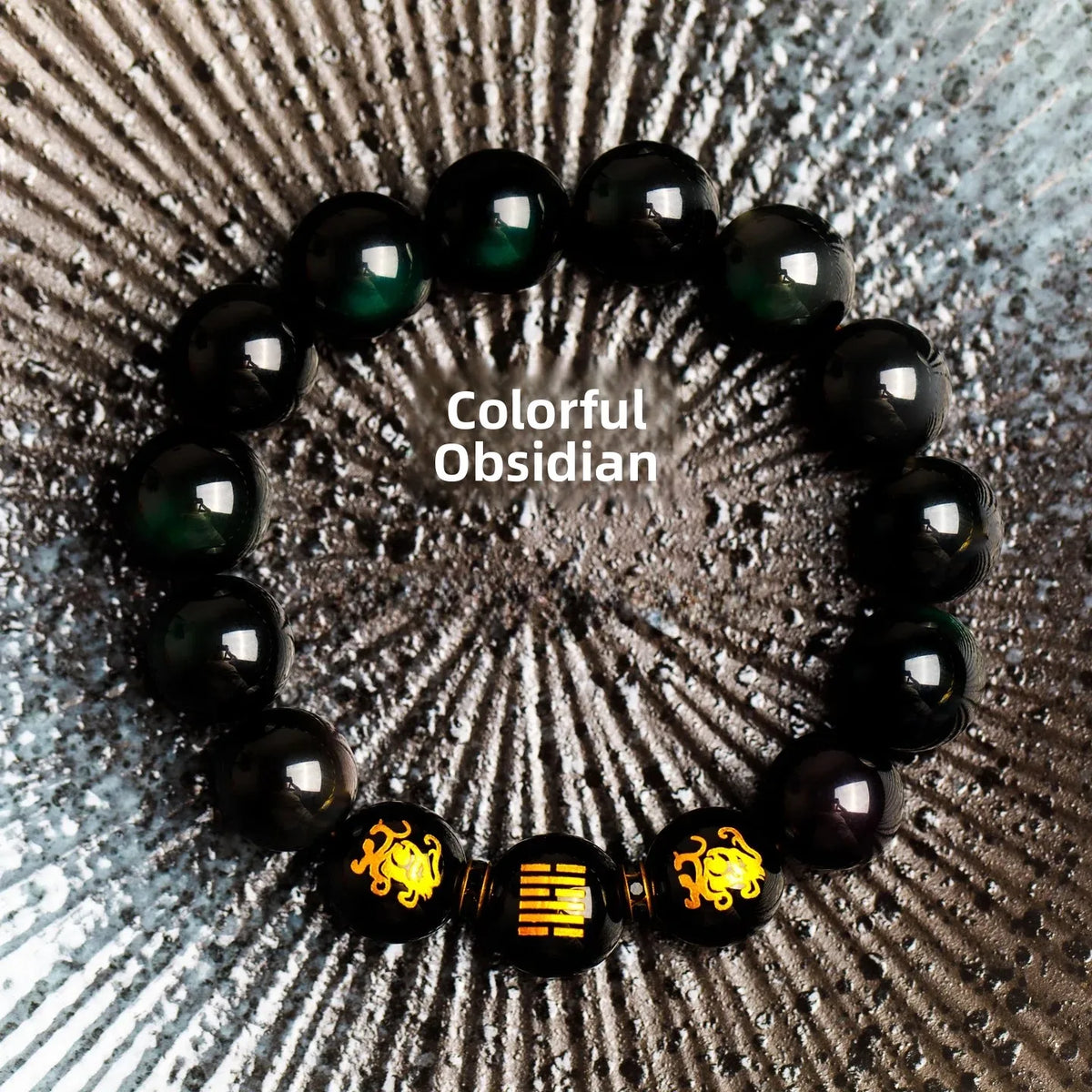 Pulseira de Obsidiana Negra Natural com Olho de Arco-Íris Unissex, Presente de Cristal Preto, Pulseiras para Casais, Joias de...