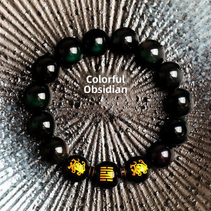 Pulseira de Obsidiana Negra Natural com Olho de Arco-Íris Unissex, Presente de Cristal Preto, Pulseiras para Casais, Joias de...