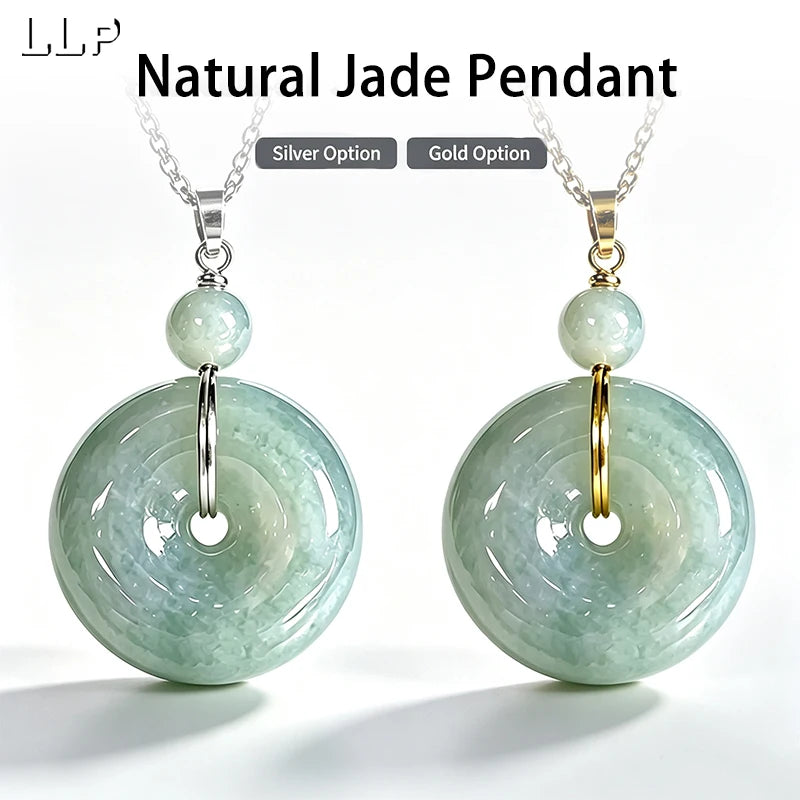 Pingente de jade natural de Mianmar, símbolo da paz, com fecho em prata S925. Um amuleto da sorte para atrair boa fortuna, ideal como presente para mulheres.