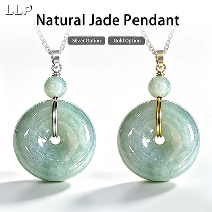 Pingente de jade natural de Mianmar, símbolo da paz, com fecho em prata S925. Um amuleto da sorte para atrair boa fortuna, ideal como presente para mulheres.