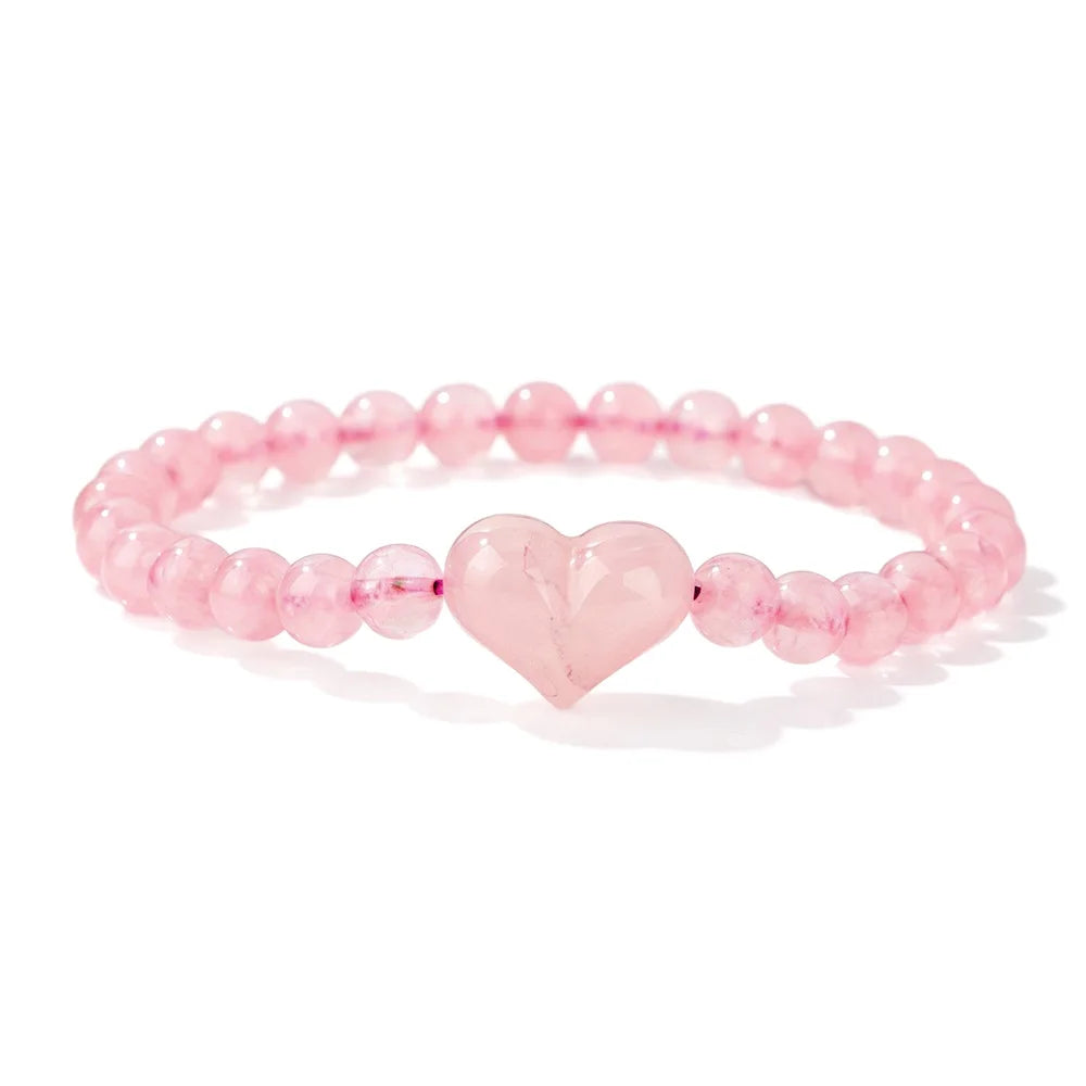 Pulseira de Contas de Ametista Natural de 6mm com Contas de Quartzo Rosa em Formato de Coração, Pulseira da Moda para Mulheres, Joia de Energia Curativa, Presente