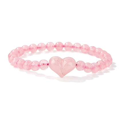 Pulseira de Contas de Ametista Natural de 6mm com Contas de Quartzo Rosa em Formato de Coração, Pulseira da Moda para Mulheres, Joia de Energia Curativa, Presente