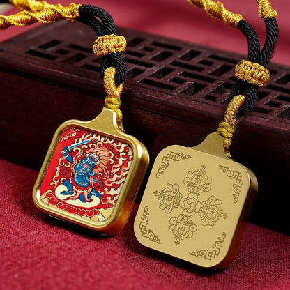 Vintage titânio aço thangka pingentes estilo tibetano zhakiram amarelo deus da riqueza colar talismã masculino e feminino