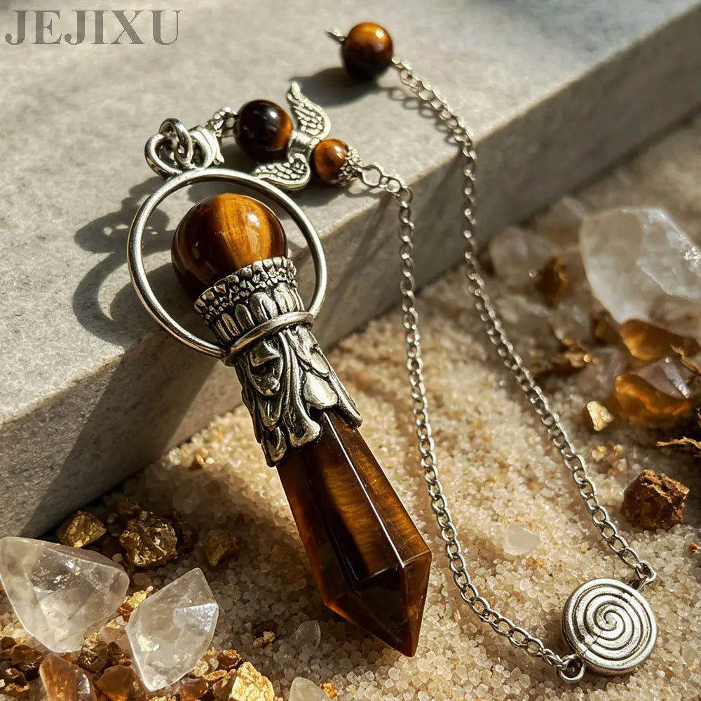 Pêndulo de Cristal Natural para Adivinhação, Radiestesia, Pingente de Pedra Hexagonal, Ametistas, Obsidiana Negra, Quartzo Espiritual, pingente de pedras naturais verdadeiras pendulos de cristais espiritual
