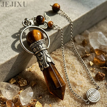 Pêndulo de Cristal Natural para Adivinhação, Radiestesia, Pingente de Pedra Hexagonal, Ametistas, Obsidiana Negra, Quartzo Espiritual, pingente de pedras naturais verdadeiras pendulos de cristais espiritual