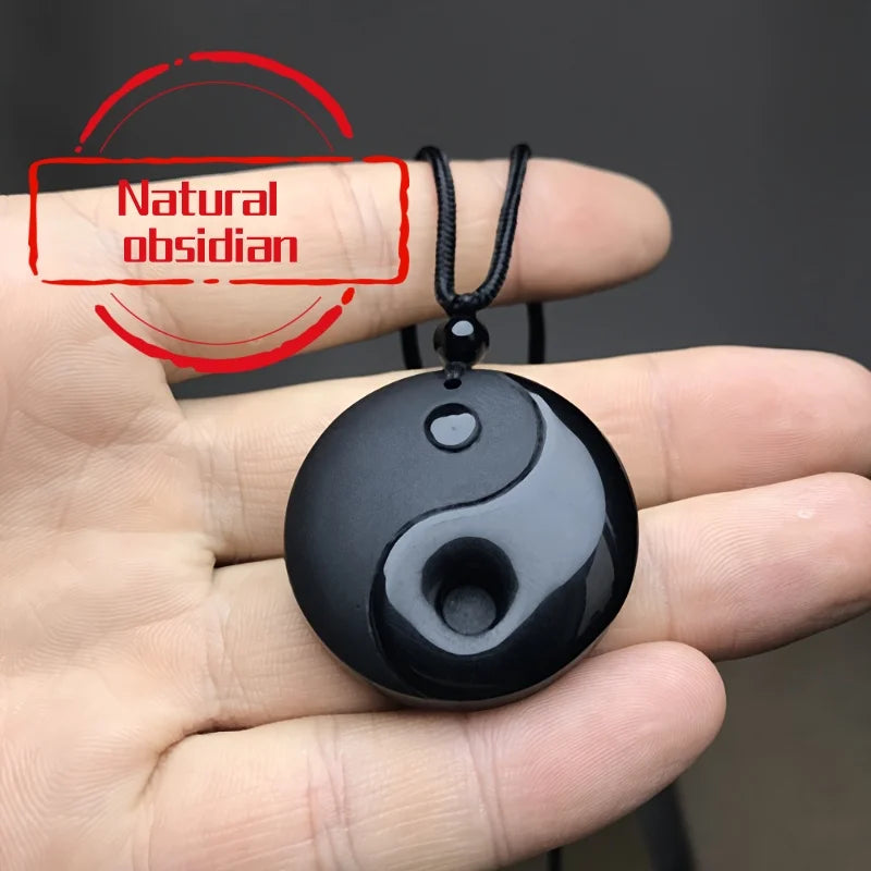 1pc obsidiana yin yang tai chi pingente colar para homem