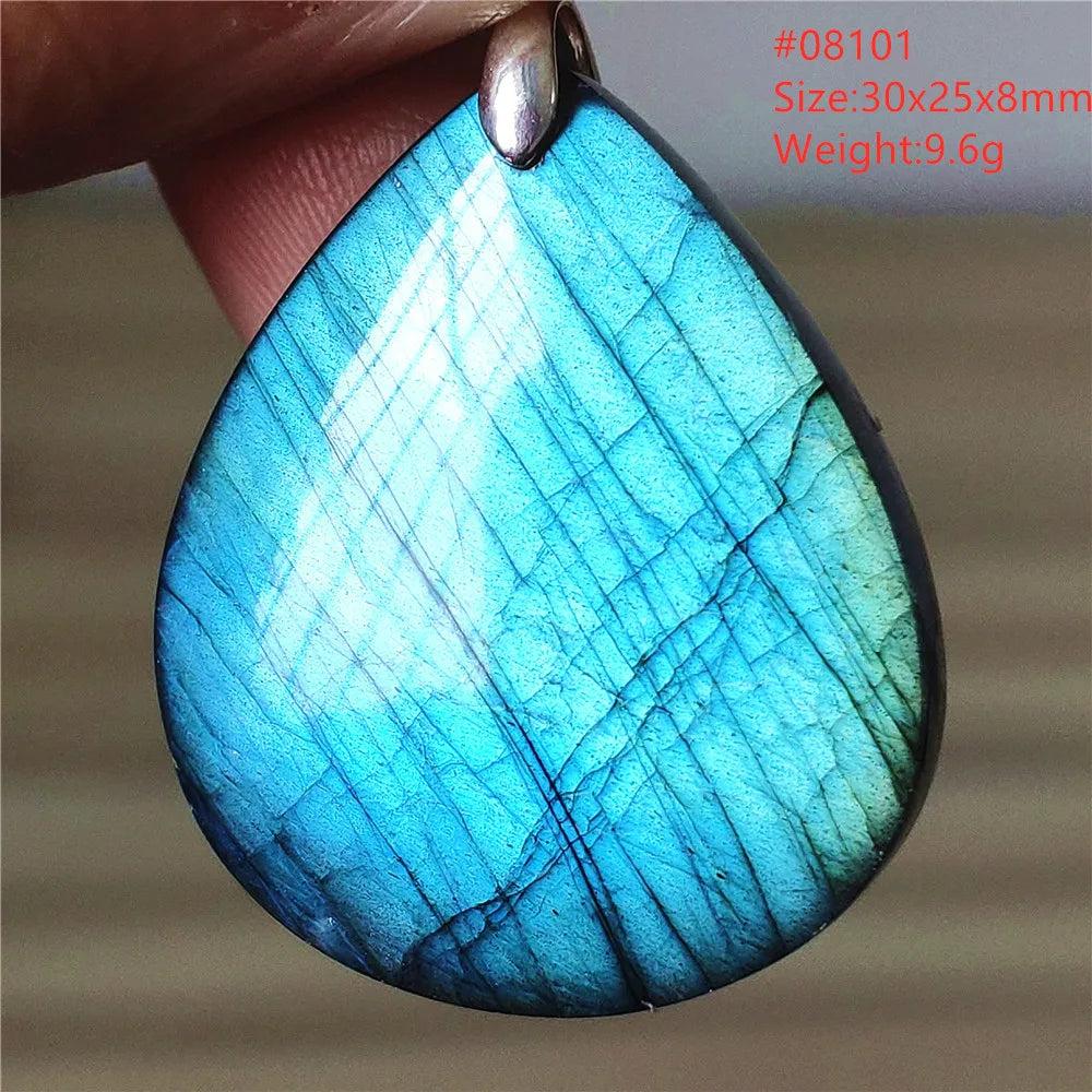 Colar de Pingente de Labradorita Azul Natural em Formato de Gota com Brilho para Mulheres e Homens AAAAAA
