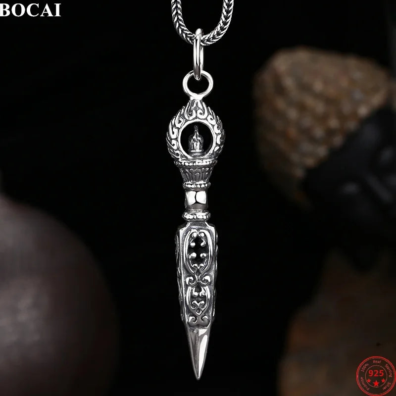 Bocai s925 prata esterlina encantos pingente para homens mulheres estilo chinês retro demônio-subduing vajra amuleto jóias atacado