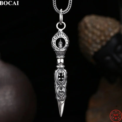 Bocai s925 prata esterlina encantos pingente para homens mulheres estilo chinês retro demônio-subduing vajra amuleto jóias atacado