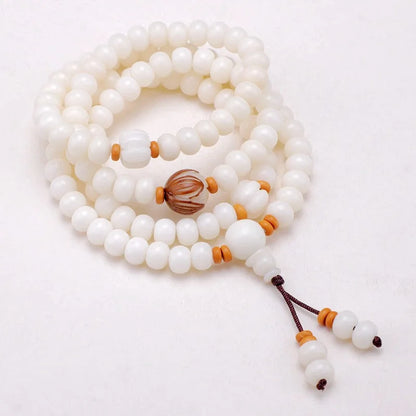 Pulseira de Raiz de Bodhi Natural com 108 Contas, Colar Budista, Contas de Bodhi de Jade Branco, Mala de Pulso Unissex com Acessórios Reais, Presentes