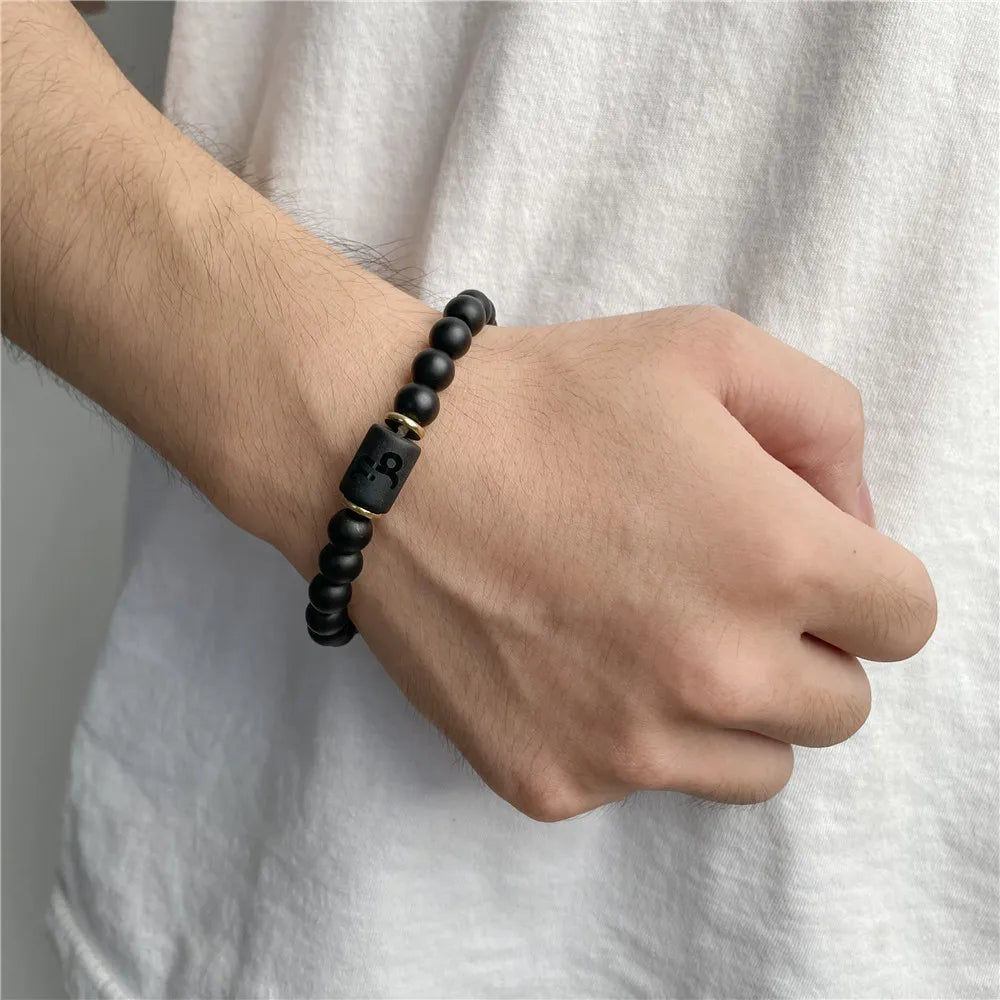 Zodiac Frisado Pulseiras para Homens e Mulheres, 12 Constelações, Ágata Matte Preto, Corda Elástica, Contas Pulseira, Casal Jóias, Presentes