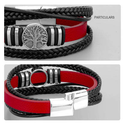 3 cores tecido couro homem pulseiras mão-tecido multi-camada pulseira para homem preto marrom corda masculino árvore pulseira punk liga de zinco