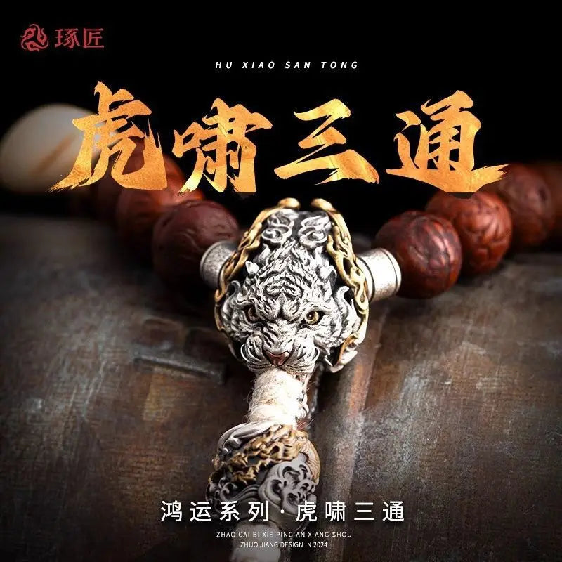 Tigre rugido três pinos prata jóias acessórios pequeno vajra bodhi dian barriga dian grânulo pulseiras com contas