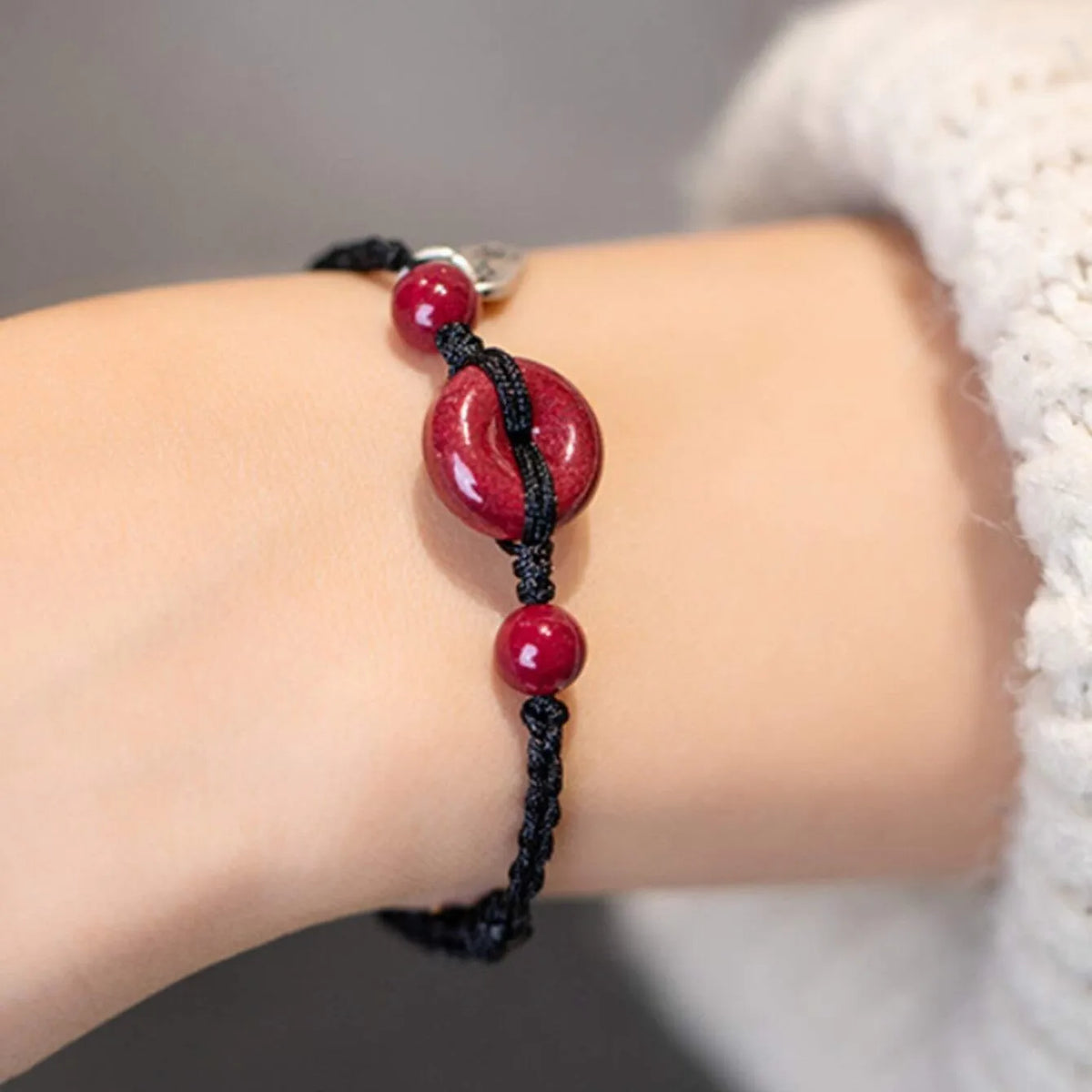 Pulseira amuleto de corda vermelha da sorte, feita à mão, para mulheres, homens, cinábrio, fivela de segurança, corda trançada, festa, amizade, joia, presente