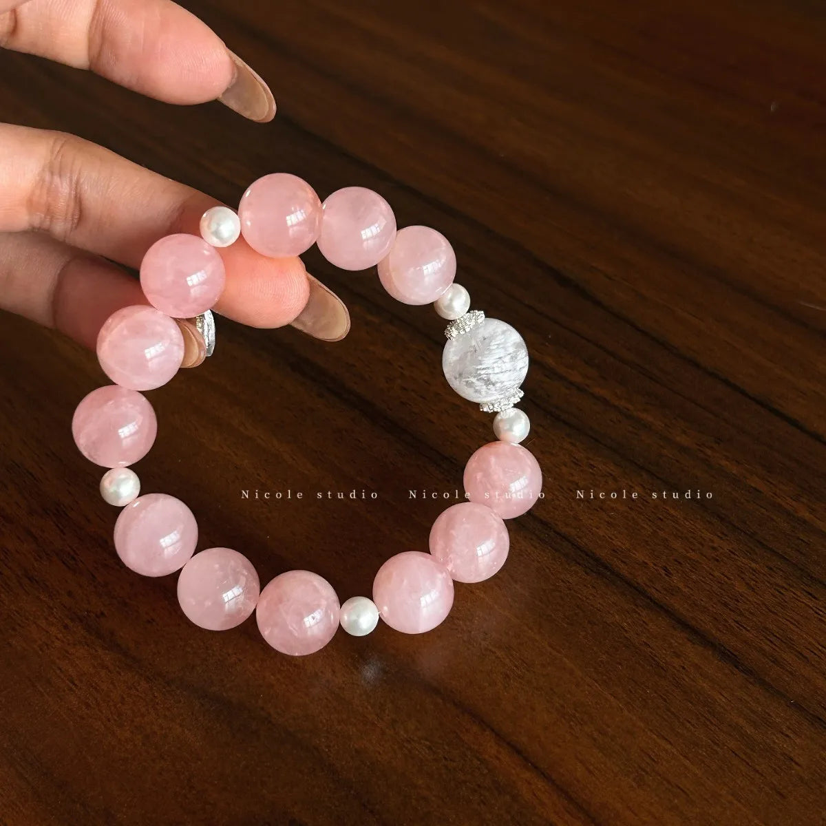 Pulseira de Cristal Natural com Quartzo Morango, Quartzo Rosa e Quartzo Branco em Formato de Cubo de Açúcar, Pulseira de Cristal de Nicho, Presente para Mulheres 2026