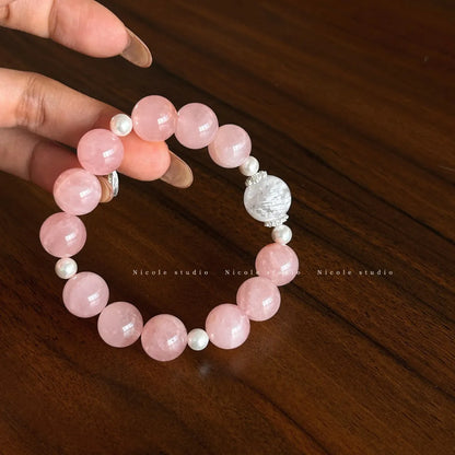 Pulseira de Cristal Natural com Quartzo Morango, Quartzo Rosa e Quartzo Branco em Formato de Cubo de Açúcar, Pulseira de Cristal de Nicho, Presente para Mulheres 2026