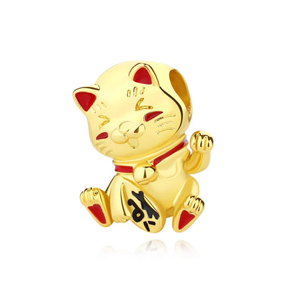 Charms Originais de Prata Esterlina 925, Pingente de Gato da Sorte, Boneca Japonesa, Presente de Ano Novo, Pulseiras e Colares para Mulheres, Joias