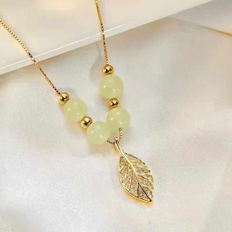 Colares de prata esterlina 925 para mulheres, com pingente de jade, cor dourada, corrente ajustável, joias de luxo, presente romântico.