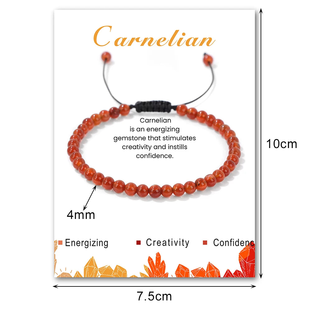 4mm ametistas pedra grânulo pulseira com cartão natural carnelian hematita amazonita corda pulseira simples jóias presente para mulher