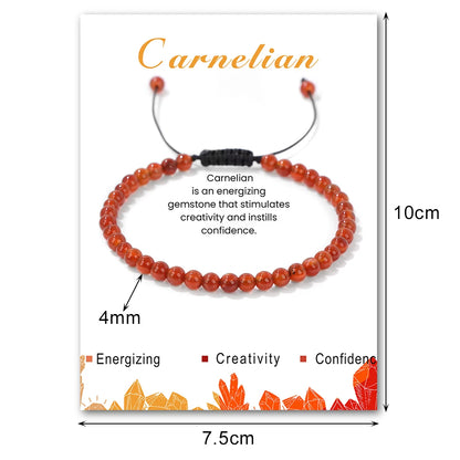 4mm ametistas pedra grânulo pulseira com cartão natural carnelian hematita amazonita corda pulseira simples jóias presente para mulher