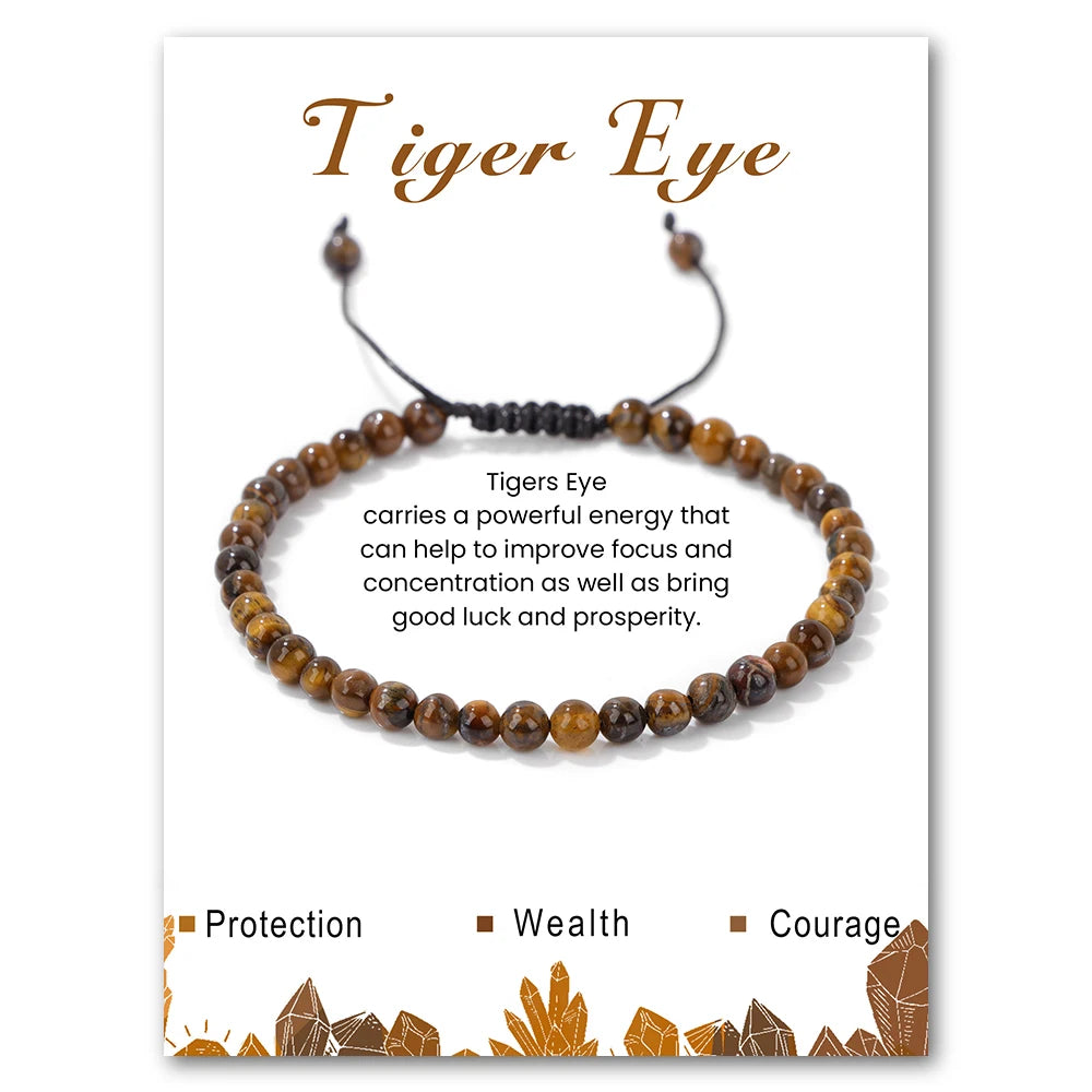 4mm ametistas pedra grânulo pulseira com cartão natural carnelian hematita amazonita corda pulseira simples jóias presente para mulher