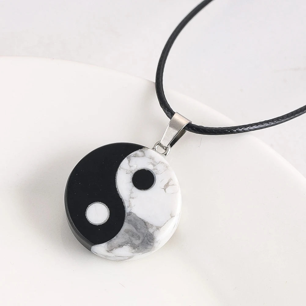 Natural branco pinho tai chi pingente colar chinês feng shui yin yang amuleto charme corda corrente auspicioso jóias presentes