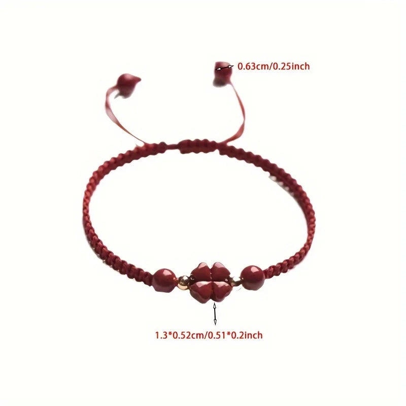 Pulsera Trébol Rojo · Cordón Trenzado