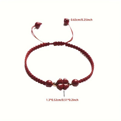 Pulsera Trébol Rojo · Cordón Trenzado