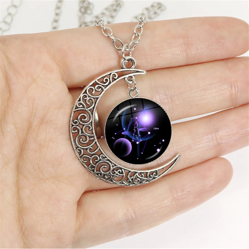 12 constellation escorpião sagitário capricórnio aquarius pingente prata cor crescente lua colar jóias presente de aniversário