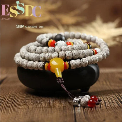 Pulseiras de Contas de Oração de 108 Contas de Semente Bodhi Estrela da Lua Branca Natural de Hainan e Pedra Olho de Tigre de Alta Densidade para Amantes da Moda