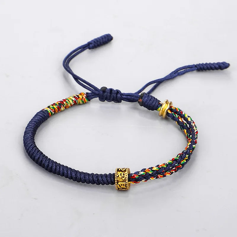 Pulseira artesanal com contas de mantra budista tibetano de seis caracteres, feita com cordão de algodão trançado, para homens e mulheres, amuleto e joia.