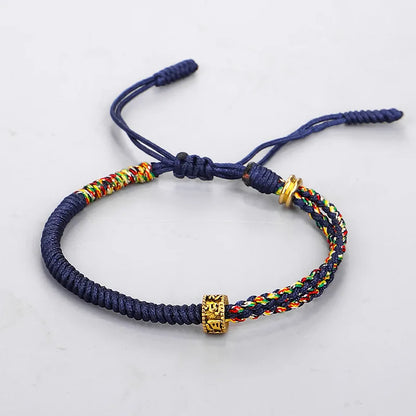 Pulseira artesanal com contas de mantra budista tibetano de seis caracteres, feita com cordão de algodão trançado, para homens e mulheres, amuleto e joia.