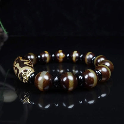 Pulseira de Ágata Dzi tibetana para Homens e Mulheres, Jóias Finas, Genuine 9 Eye Tibetan Old Agate Dzi Buddha Beads Bangle, Amuleto da Sorte