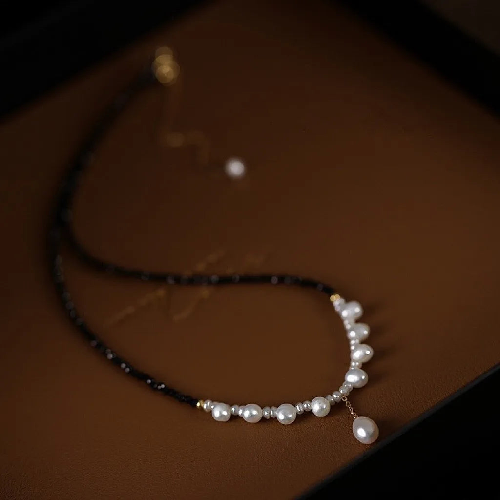 Nova chegada elegante pedra de espinel preto & pérola de água doce natural 14k ouro preenchido feminino pingente colar jóias nunca desaparecer