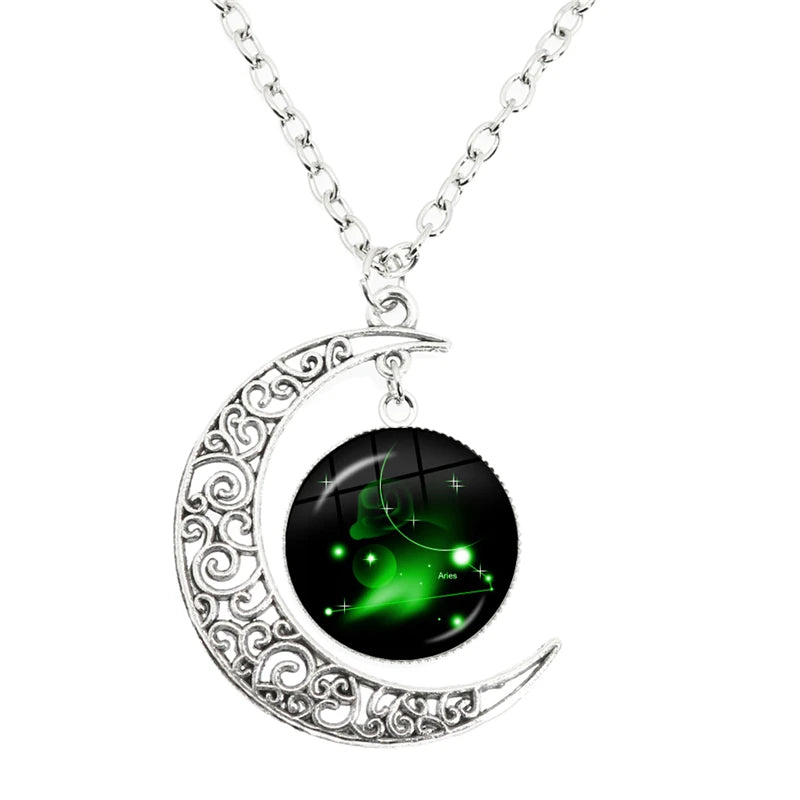 12 constellation escorpião sagitário capricórnio aquarius pingente prata cor crescente lua colar jóias presente de aniversário