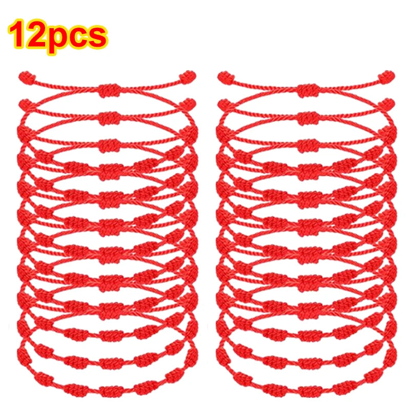 12pçs pulseira azul mau olhado vermelho, mulheres, homens, 7 nós, corda trançada artesanal, ajustável, amizade, casal, joias