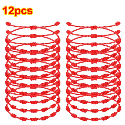 12pçs pulseira azul mau olhado vermelho, mulheres, homens, 7 nós, corda trançada artesanal, ajustável, amizade, casal, joias