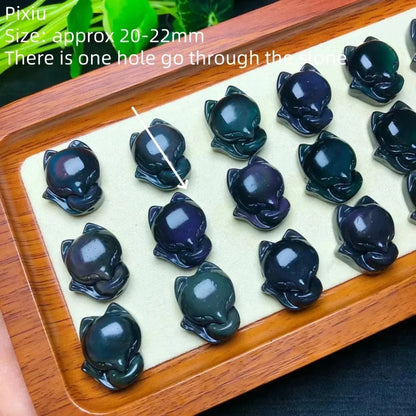 1 pc fengbaowu pedra natural arco-íris obsidiana raposa jóias fazendo para pulseira pingente cristal esculpido animal moda presente feminino