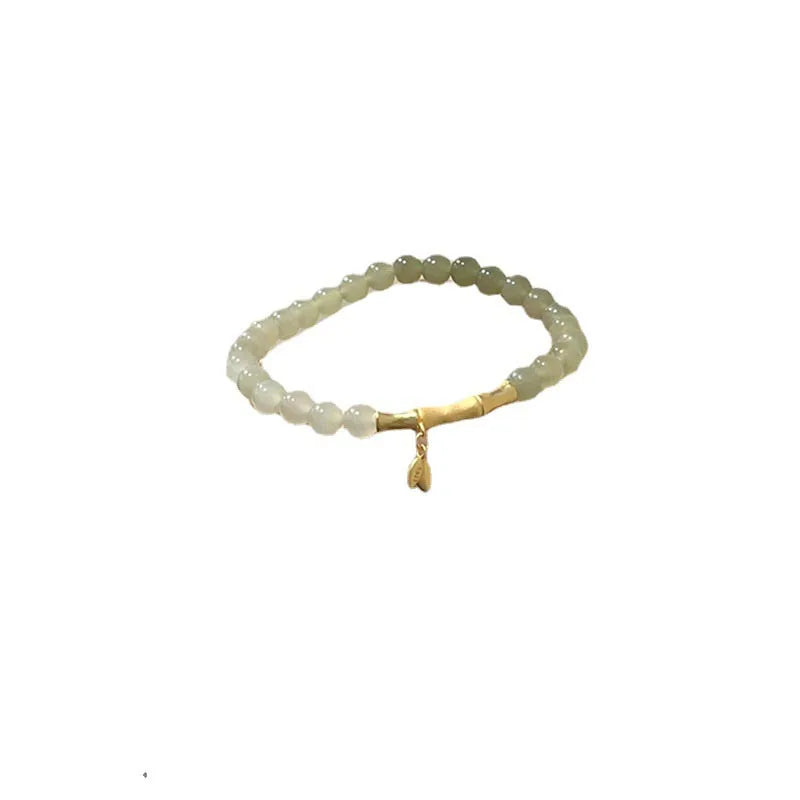 Pulseira de Luxo em Jade Hetian Natural Autêntico Verde com Contas Redondas e Folha de Bambu para Mulheres com Certificado