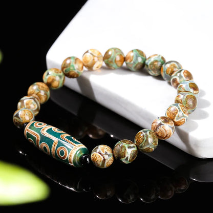 Jd natural verde nove olhos tibetano dzi ágata barril contas pulseira feminino masculino retro cura buda oração charme yoga jóias presente
