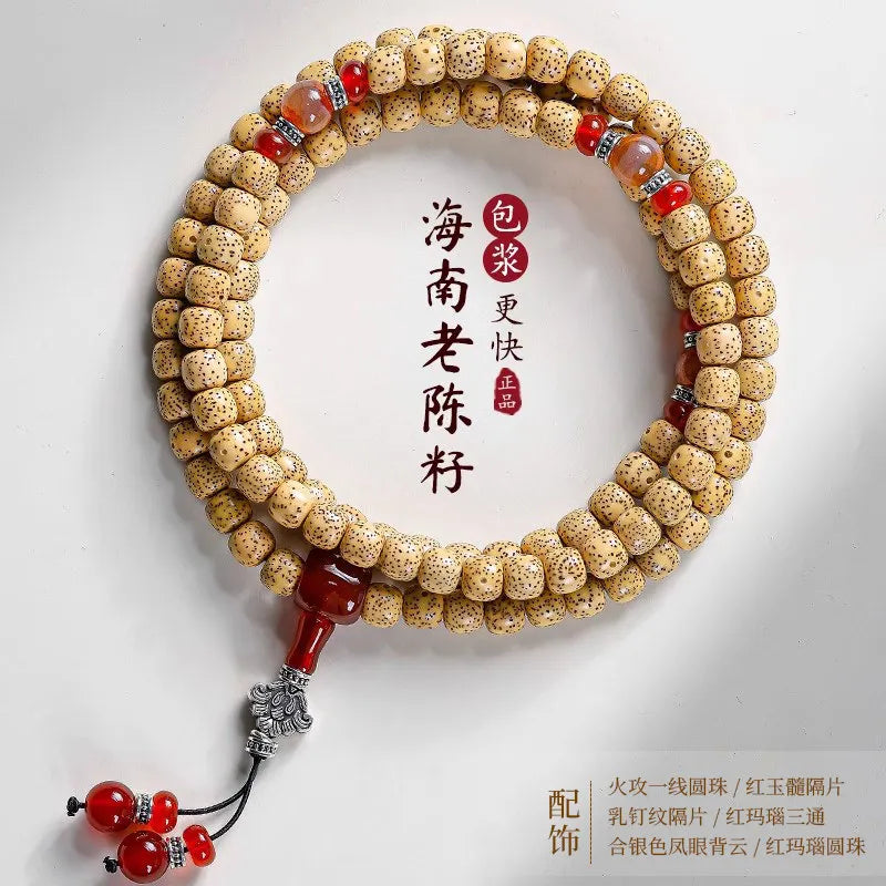 Pulseira de Contas 108 Sementes de Bodhi Douradas Naturais Envelhecidas Estrela e Lua, Contas de Oração Wenwan Mala para Homens e Mulheres, Joia para Alívio do Estresse, Presente