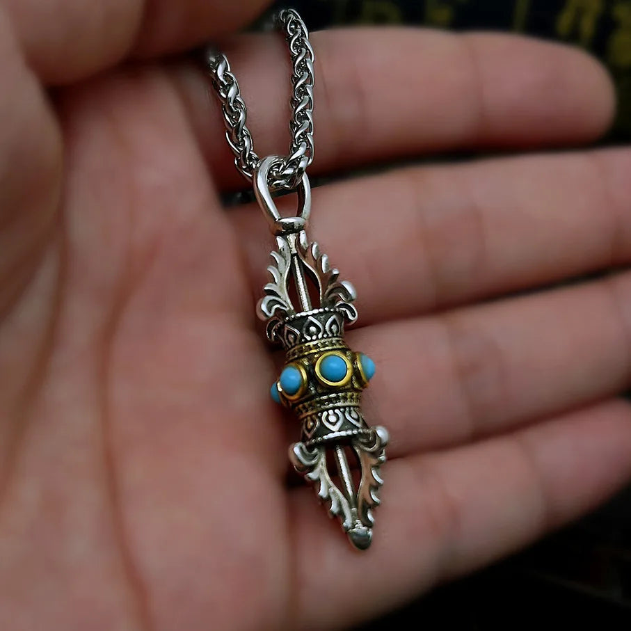 Pingente vajra retrô para homens e mulheres, conjunto com colar de turquesa, pingente de rei com tendência nacional para homens