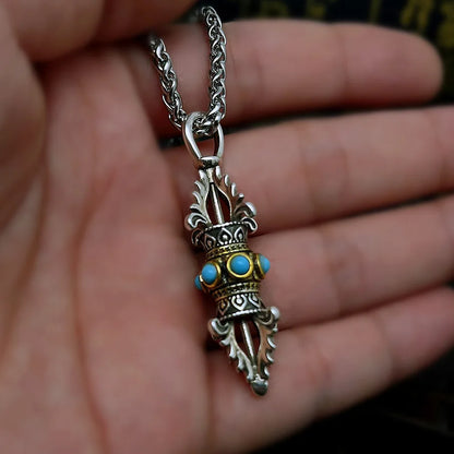 Pingente vajra retrô para homens e mulheres, conjunto com colar de turquesa, pingente de rei com tendência nacional para homens
