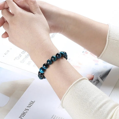 Pulsera de ojo de tigre azul redonda