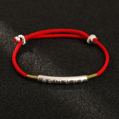 Pulsera de cordón rojo con mantra tibetano