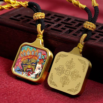 Vintage titânio aço thangka pingentes estilo tibetano zhakiram amarelo deus da riqueza colar talismã masculino e feminino